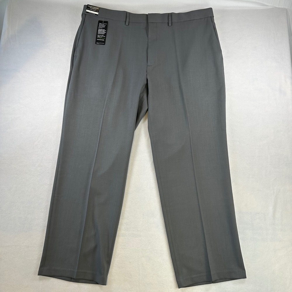 Haggar Mens Classic Fit Stretch Stria Dress Pants 44x31 Medium Grey HD00650 NWT